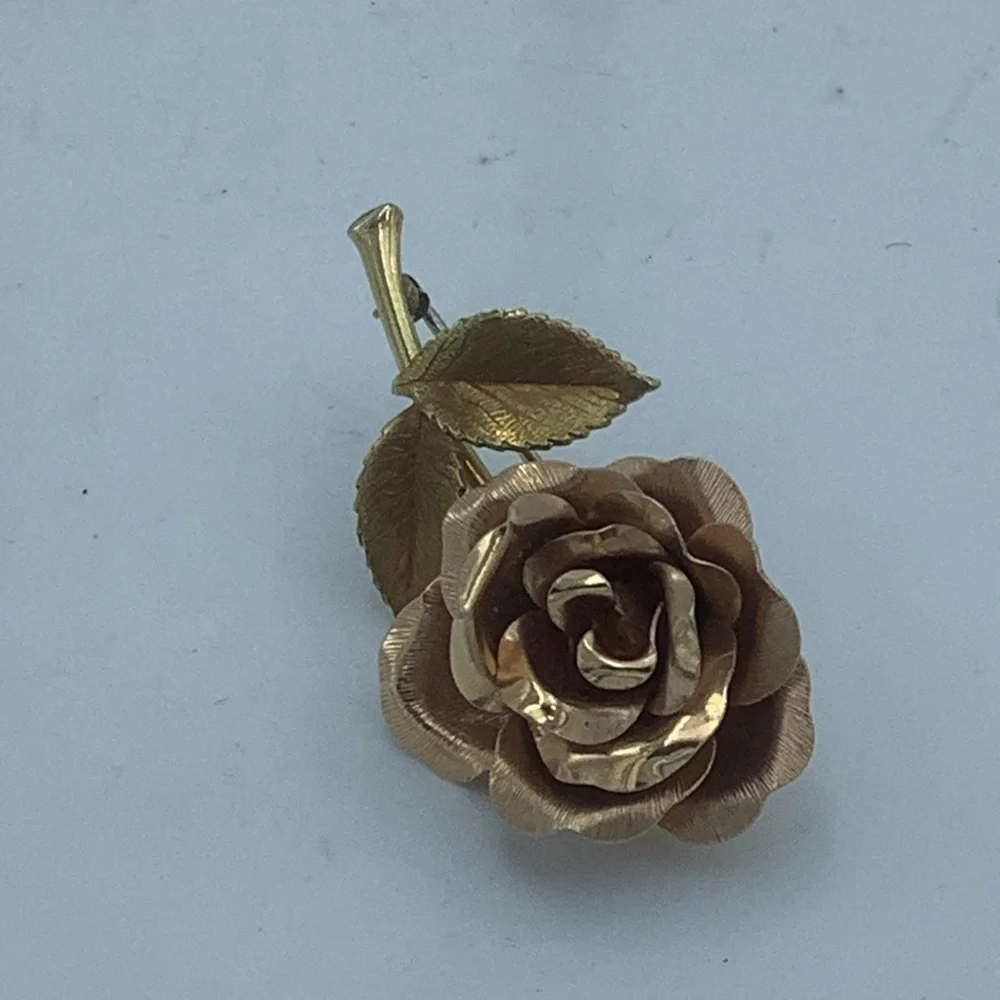 Two Goldtone Rose Brooches